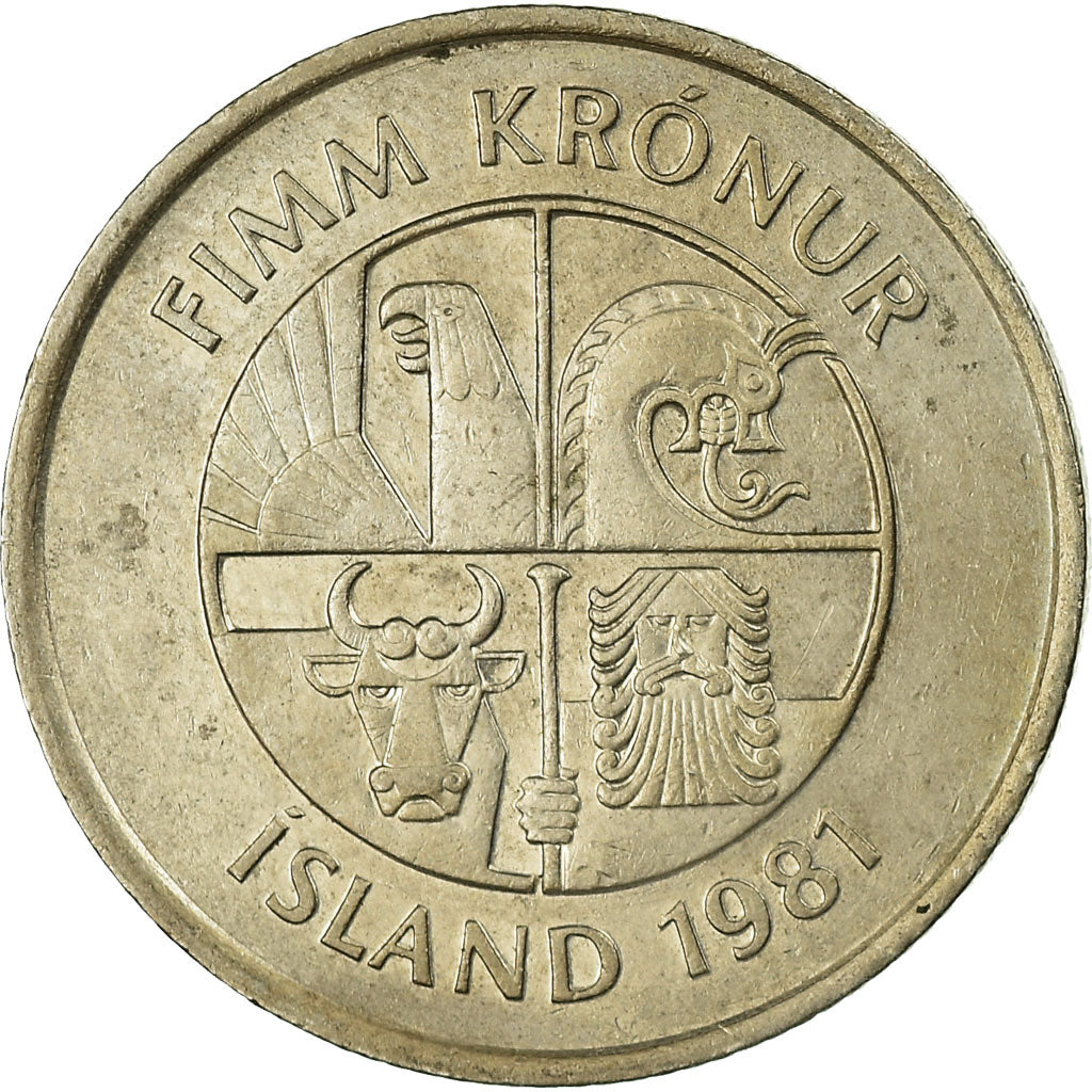 Coin, Iceland, 5 Kronur, 1981, EF(40-45), Copper-nickel, KM:28