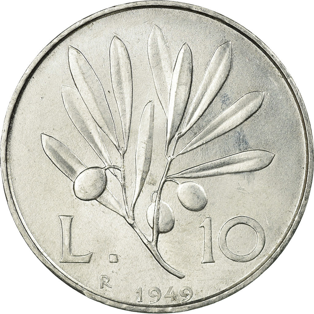 Coin, Italy, 10 Lire, 1949, Rome, EF(40-45), Aluminum, KM:90