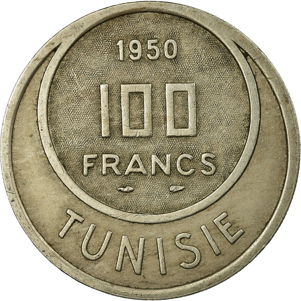 Moneta, Tunisia, Muhammad al-Amin Bey, 100 Francs, 1950, Paris, VF(30-35)