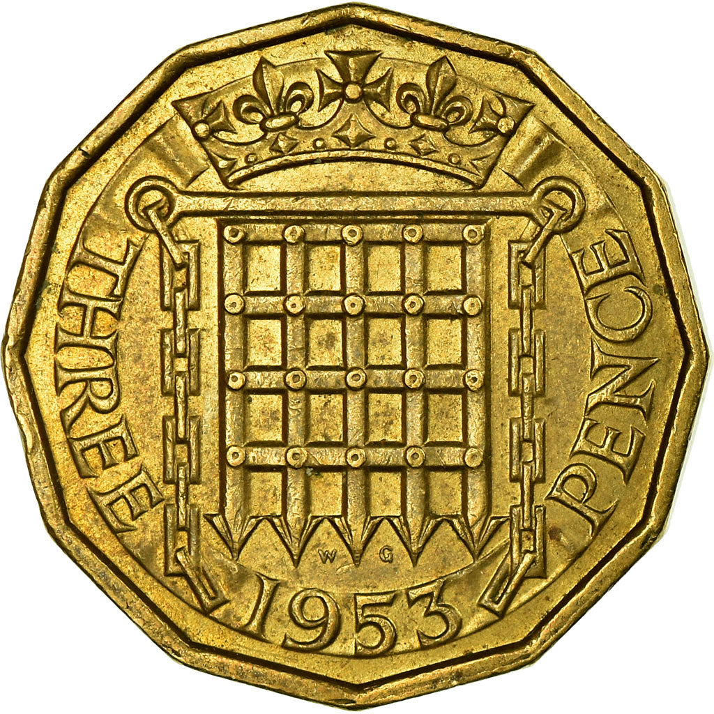 Coin, Great Britain, Elizabeth II, 3 Pence, 1953, EF(40-45), Nickel-brass