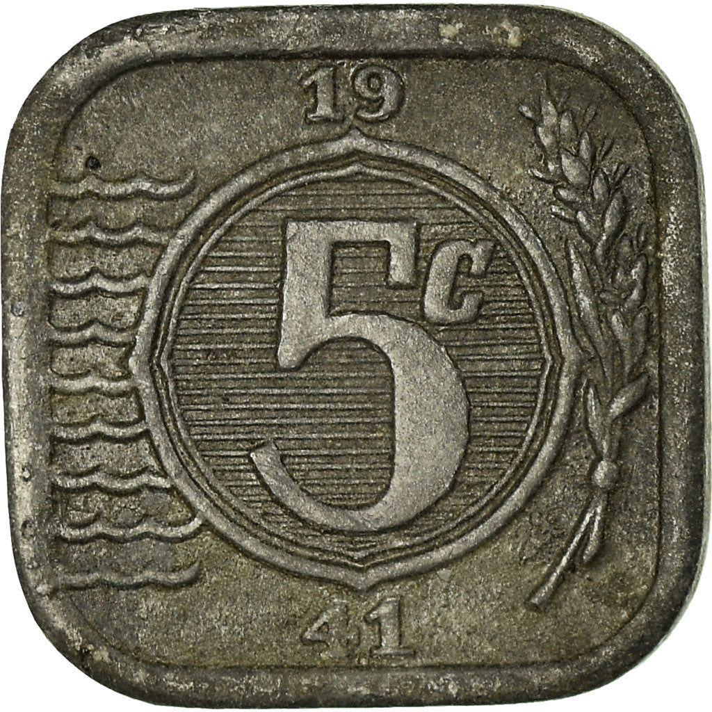 Coin, Netherlands, Wilhelmina I, 5 Cents, 1941, VF(20-25), Zinc, KM:172