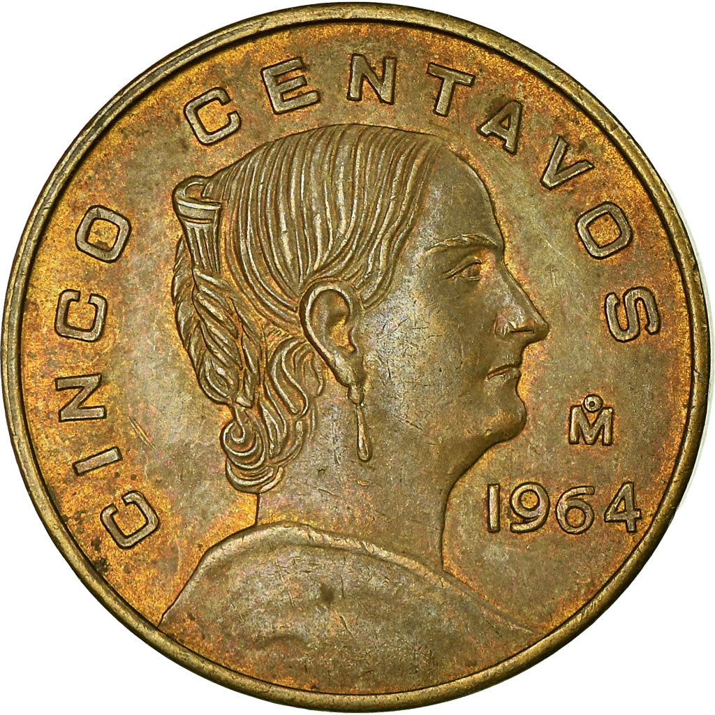 Moneta, Mexico, 5 Centavos, 1964, Mexico City, VF(30-35), Mosiądz, KM:426
