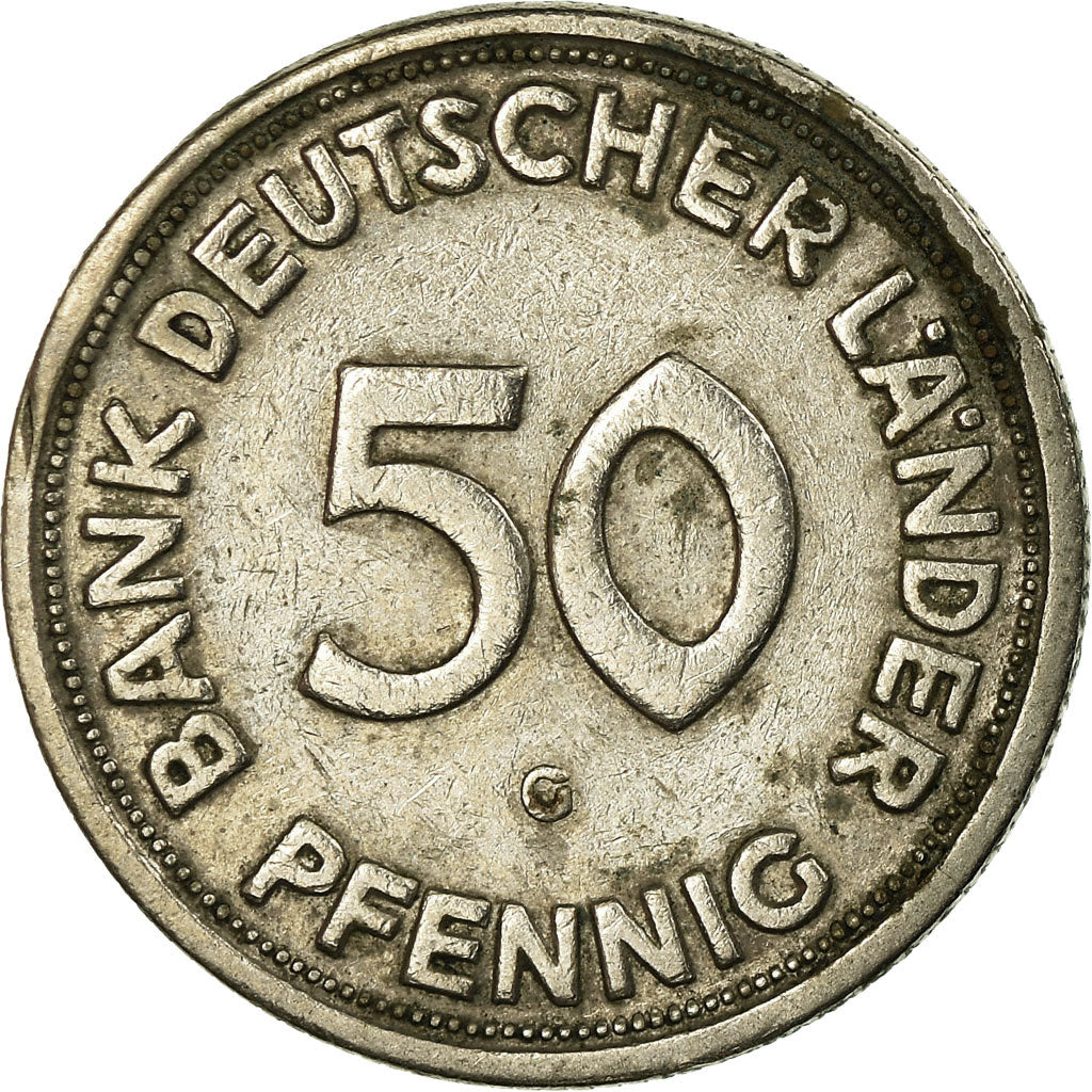 Moneta, GERMANIA - REPUBBLICA FEDERALE, 50 Pfennig, 1949, Karlsruhe, MB+