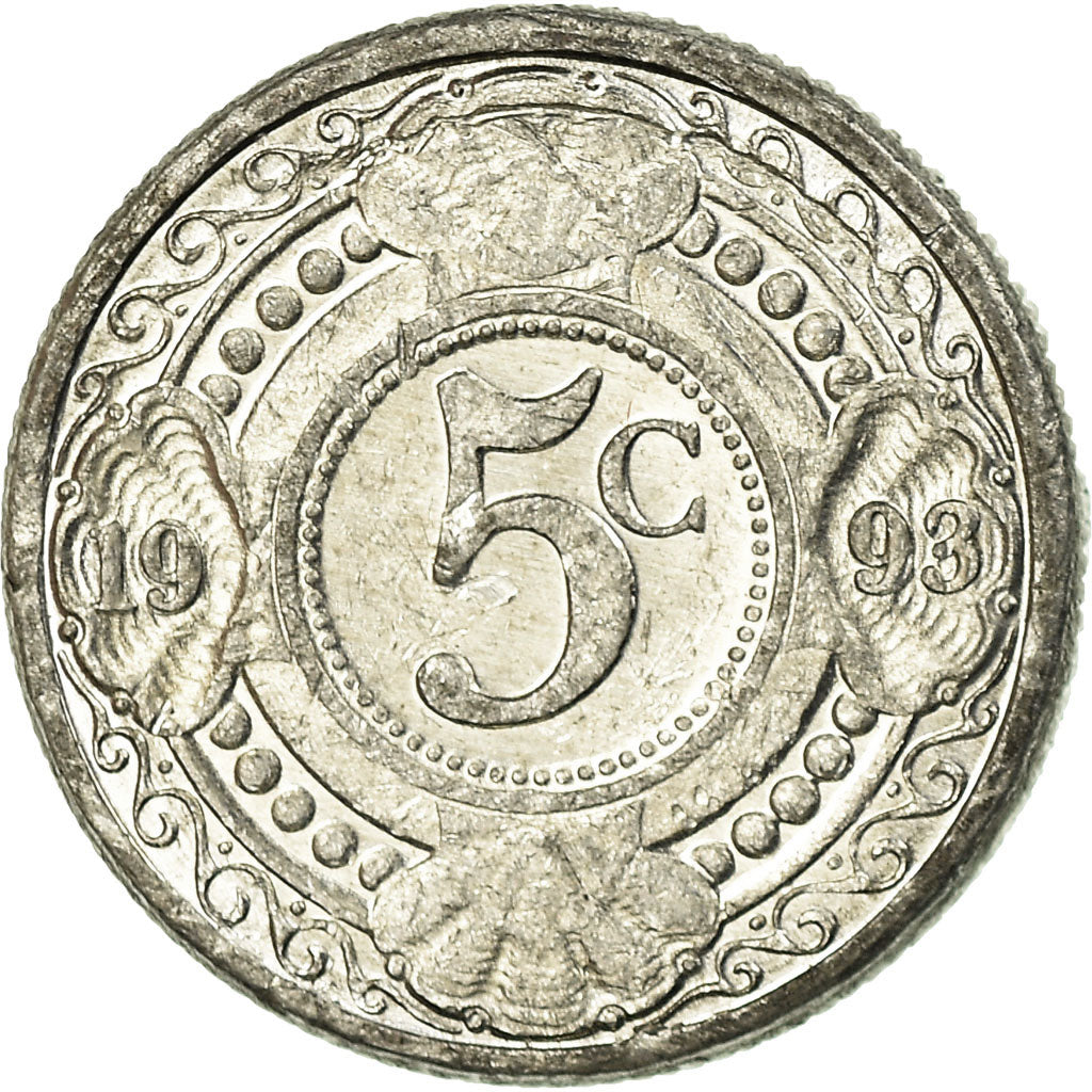 Moneda, Antillas holandesas, Beatrix, 5 Cents, 1993, MBC, Aluminio, KM:33
