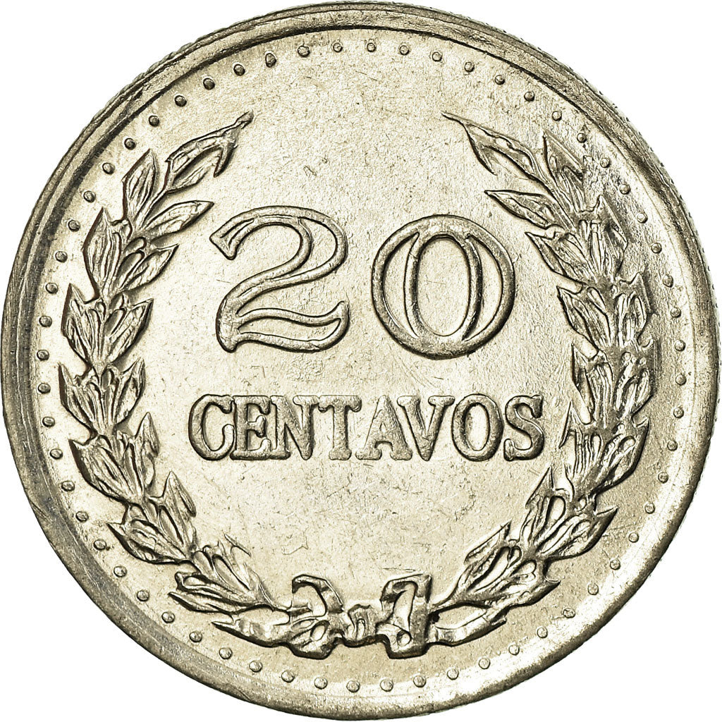 Moneta, Colombia, 20 Centavos, 1972, BB, Acciaio ricoperto in nichel, KM:246.1