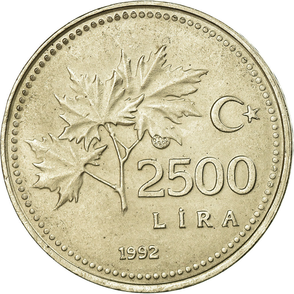 Munten, Turkije, 2500 Lira, 1992, ZF, Nickel-Bronze, KM:1015