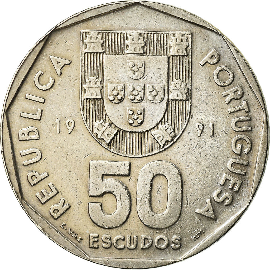 Coin, Portugal, 50 Escudos, 1991, EF(40-45), Copper-nickel, KM:636