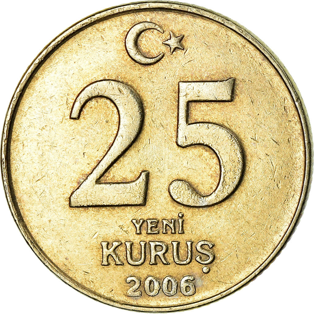 Moneta, Turcja, 25 New Kurus, 2006, Istanbul, EF(40-45), Miedź-Nikiel-Cynk