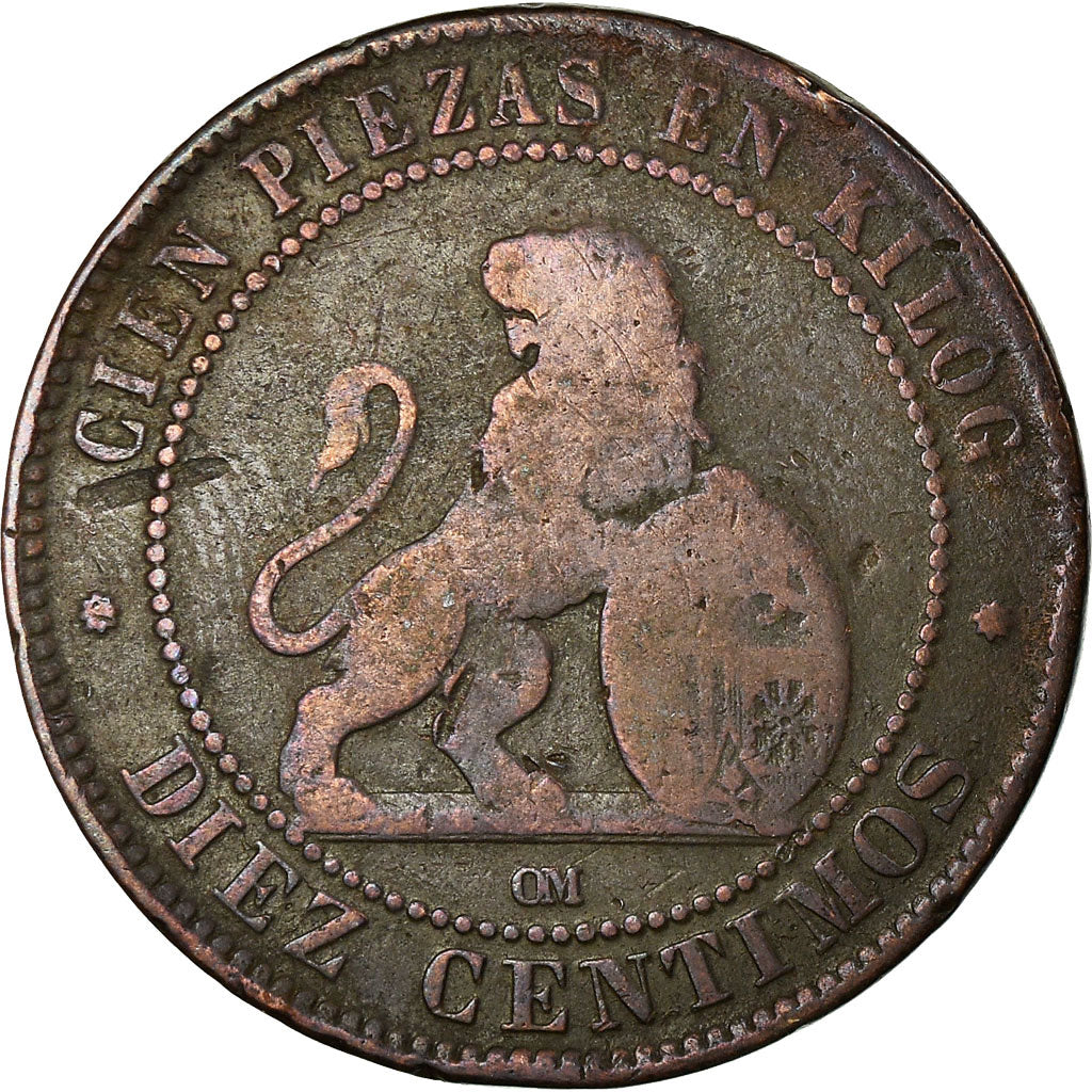 Coin, Spain, Provisional Government, 10 Centimos, Madrid, VF(30-35), Copper