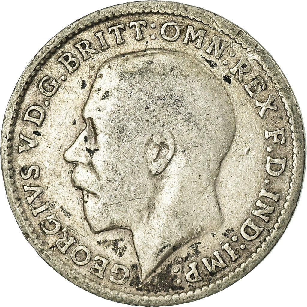 Moneda, Gran Bretaña, George V, 3 Pence, 1919, BC+, Plata, KM:813