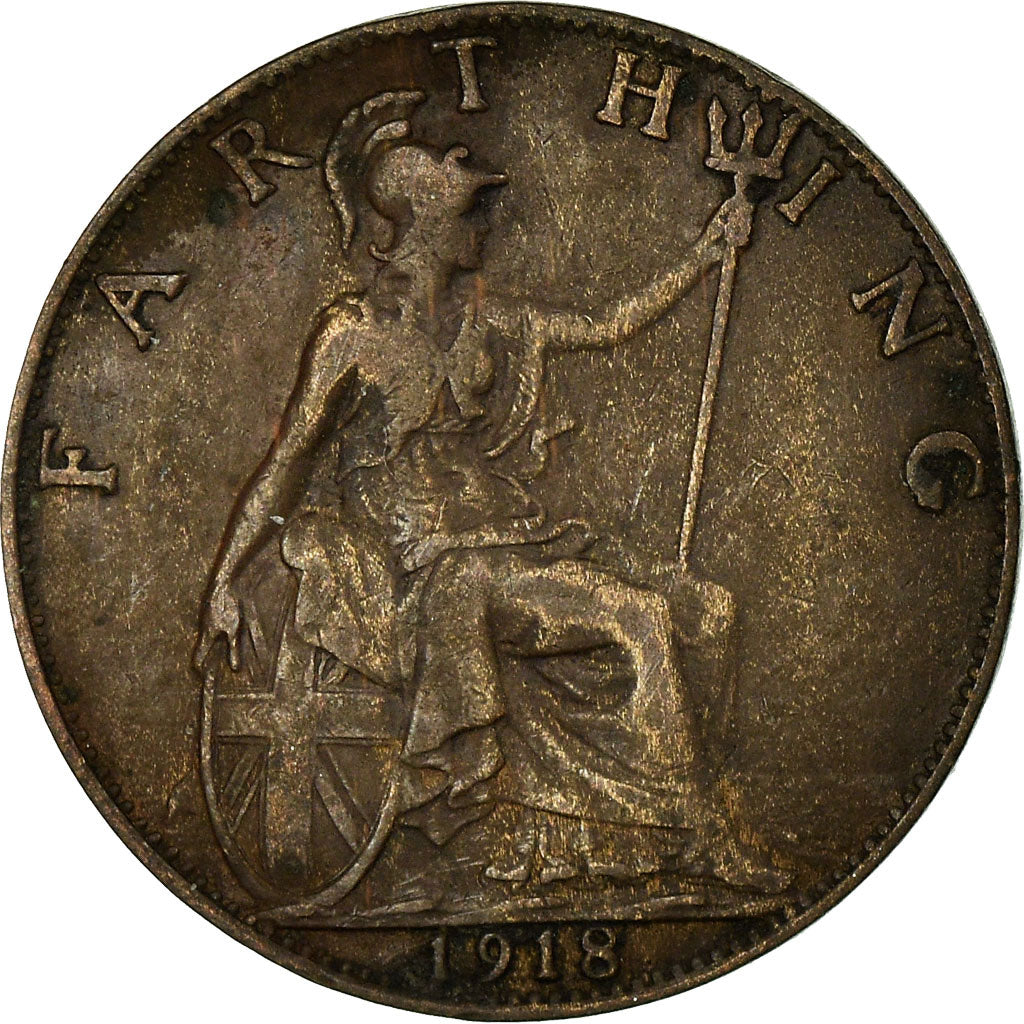 Moneta, Gran Bretagna, George V, Farthing, 1918, MB+, Bronzo, KM:808.1