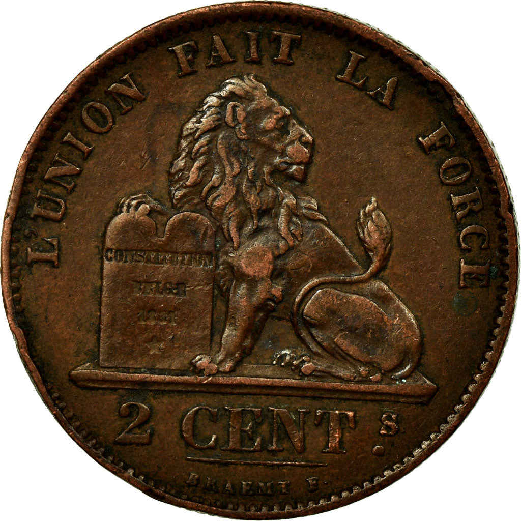 Moneda, Bélgica, Leopold II, 2 Centimes, 1876, MBC, Cobre, KM:35.1