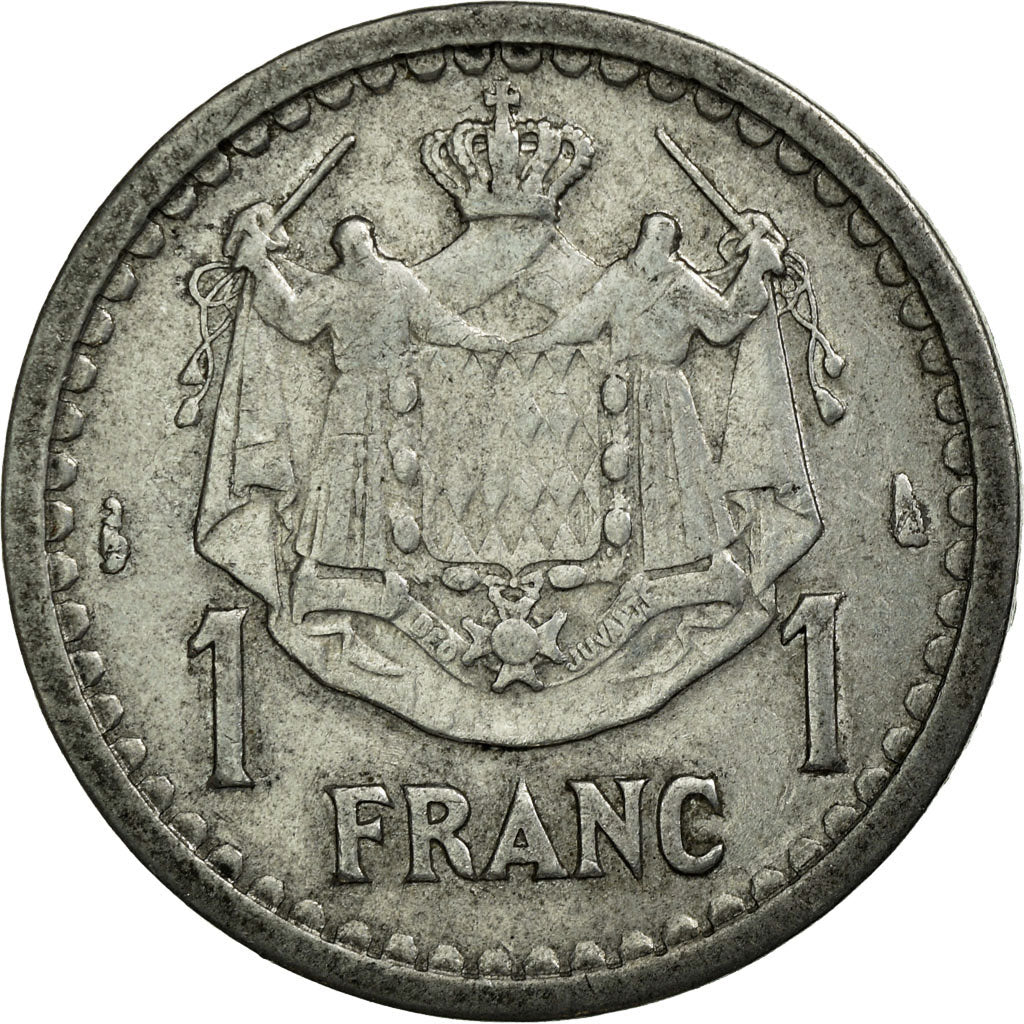 Coin, Monaco, Louis II, Franc, 1943, Poissy, EF(40-45), Aluminum, KM:120