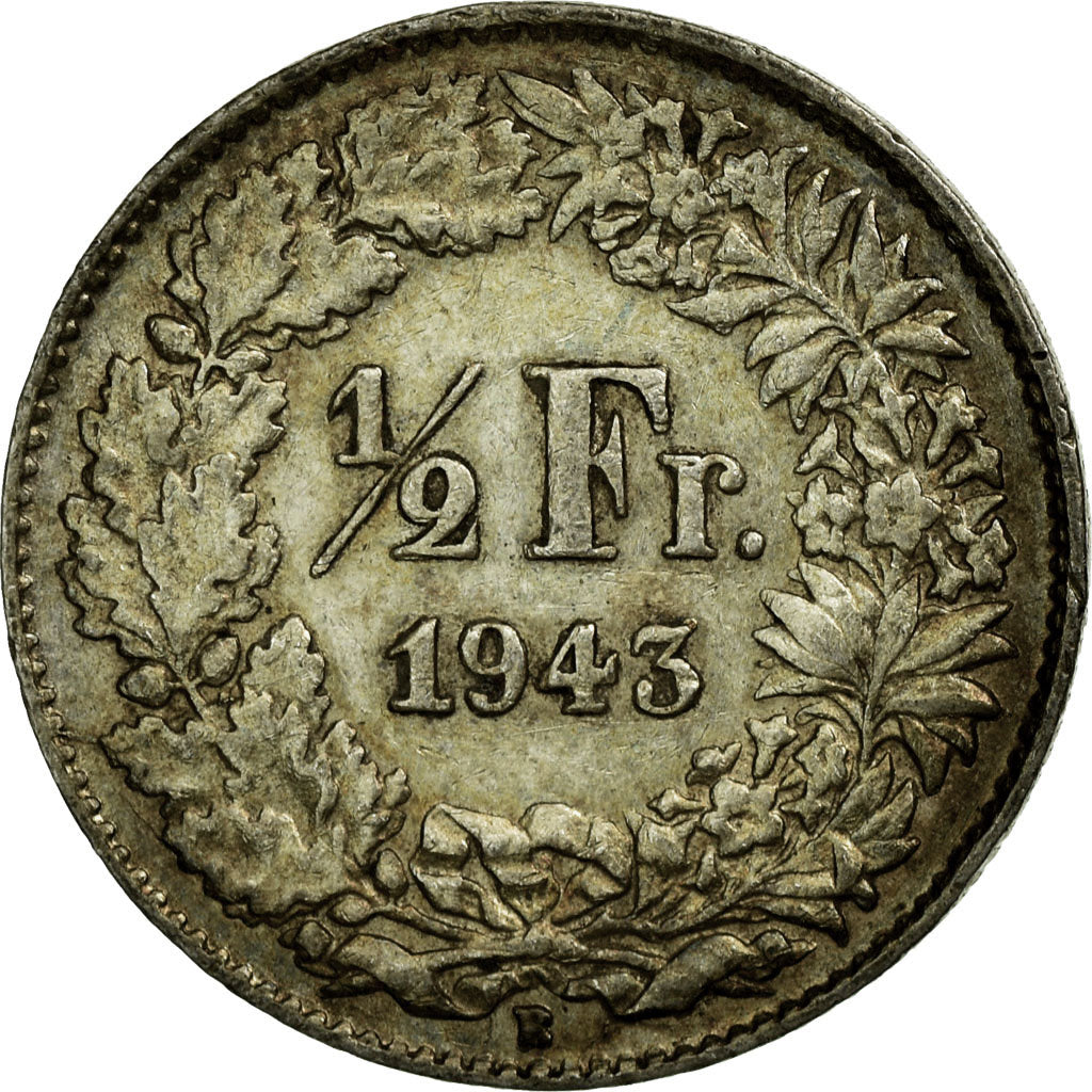 Coin, Switzerland, 1/2 Franc, 1943, Bern, EF(40-45), Silver, KM:23