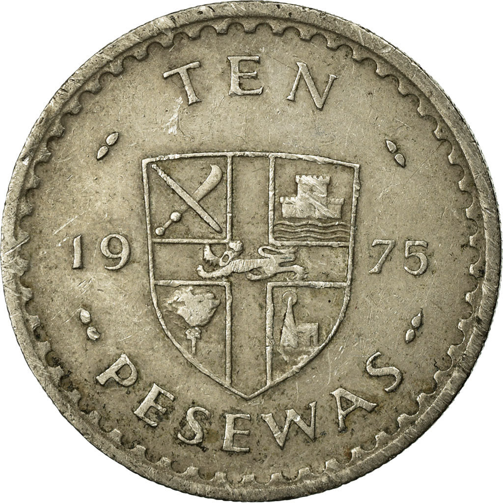 Moneta, Ghana, 10 Pesewas, 1975, BB, Rame-nichel, KM:16