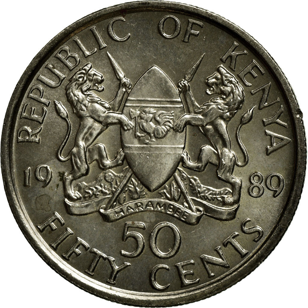 Münze, Kenya, 50 Cents, 1989, British Royal Mint, VZ, Copper-nickel, KM:19