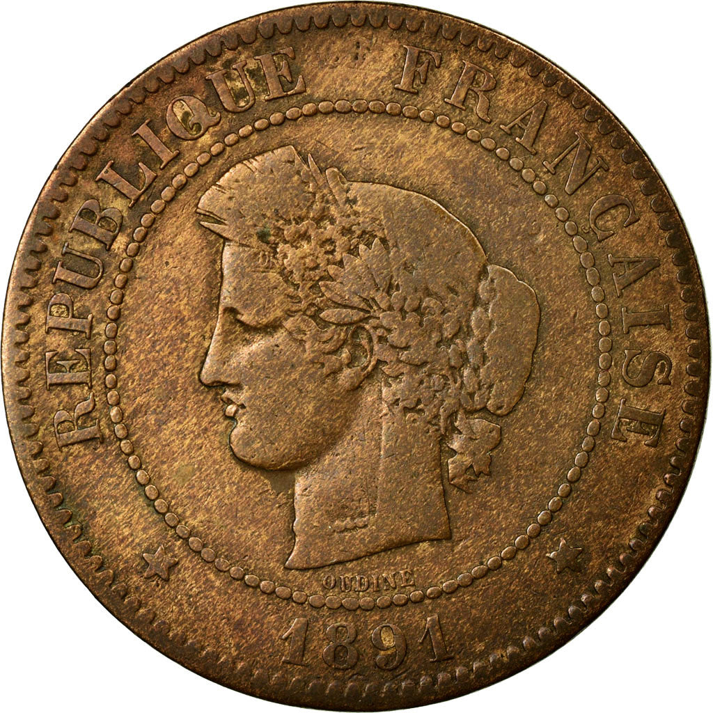 Moneta, Francja, Cérès, 5 Centimes, 1891, Paris, VF(30-35), Bronze, KM:821.1