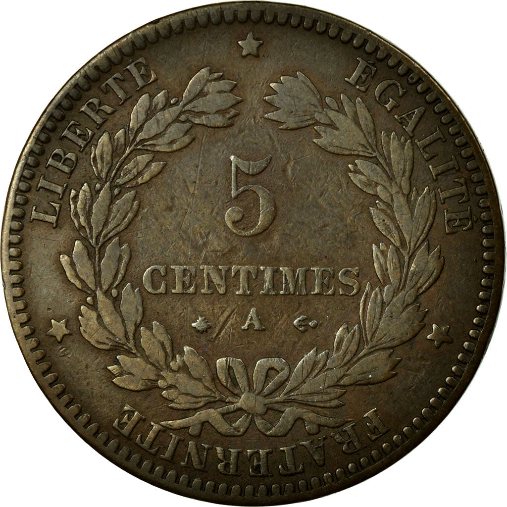 Coin, France, Cérès, 5 Centimes, 1872, Paris, Petit A, VF(20-25), Bronze