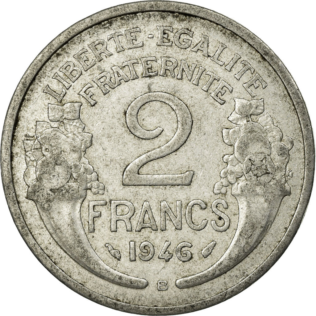 Moneta, Francia, Morlon, 2 Francs, 1946, Beaumont - Le Roger, MB, Alluminio