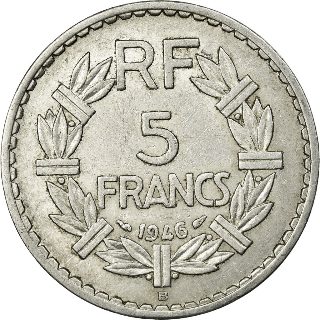 Moneda, Francia, Lavrillier, 5 Francs, 1946, Beaumont - Le Roger, MBC, Aluminio