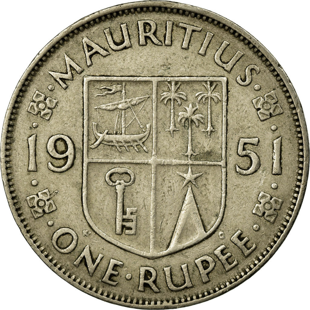 Moneda, Mauricio, George VI, Rupee, 1951, MBC, Cobre - níquel, KM:29.1