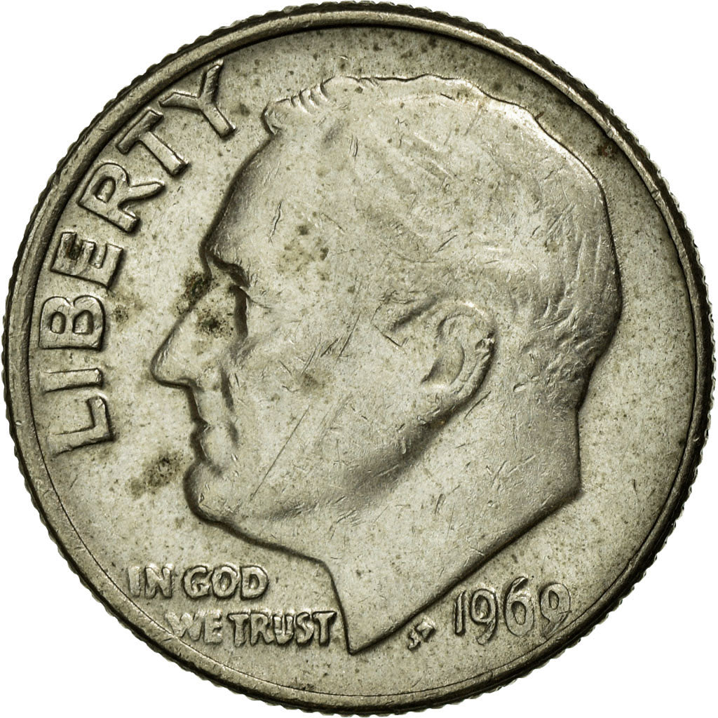 Coin, United States, Roosevelt Dime, Dime, 1969, U.S. Mint, Philadelphia