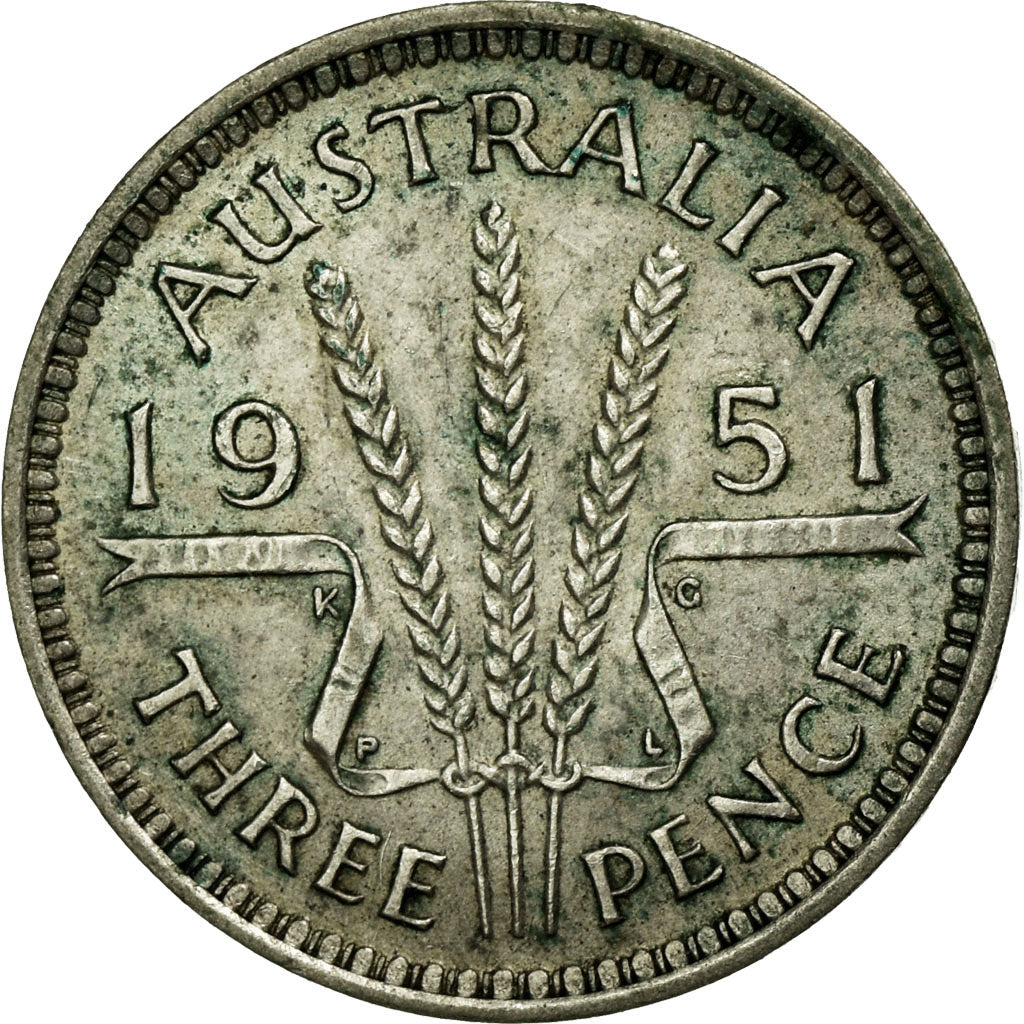 Munten, Australië, George VI, Threepence, 1951, ZF, Zilver, KM:44
