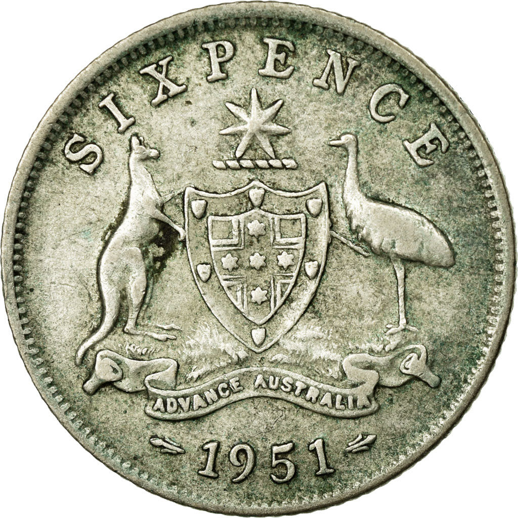 Moeda, Austrália, George VI, Sixpence, 1951, Melbourne, VF(20-25), Prata, KM:45
