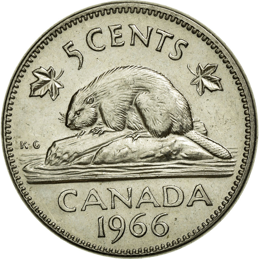 Moneda, Canadá, Elizabeth II, 5 Cents, 1966, Royal Canadian Mint, Ottawa, MBC