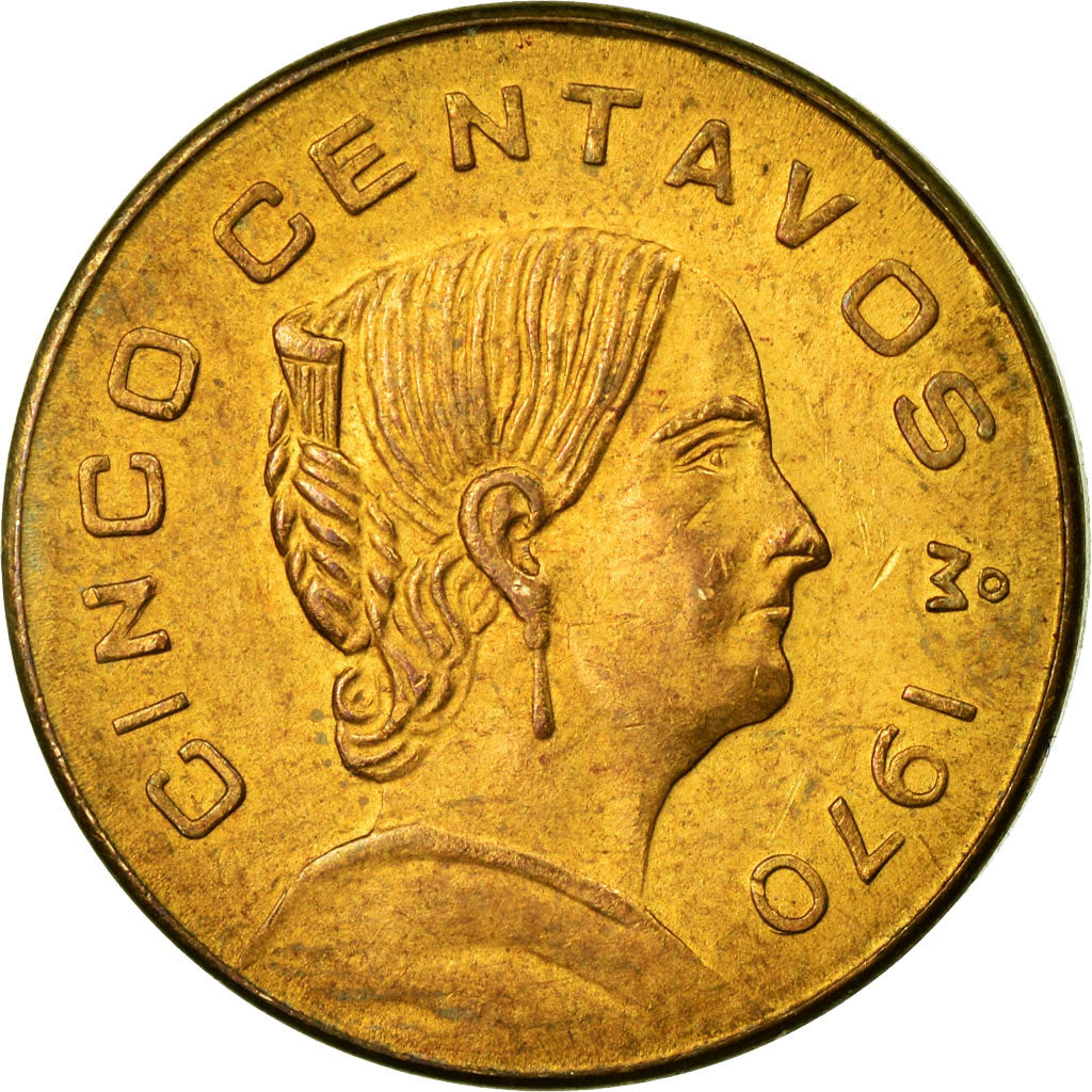 Moneta, Mexico, 5 Centavos, 1970, Mexico City, EF(40-45), Mosiądz, KM:427