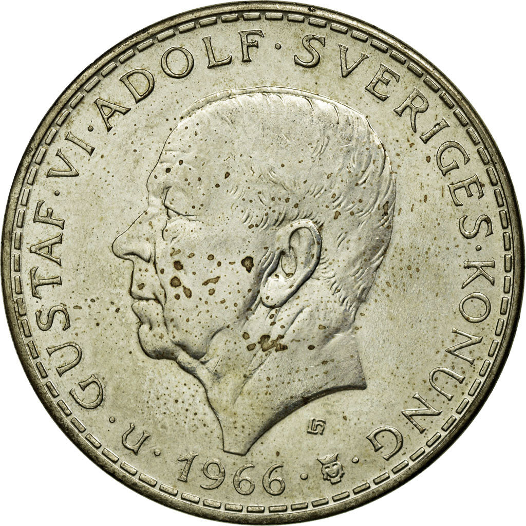 Coin, Sweden, Gustaf VI, 5 Kronor, 1966, VF(30-35), Silver, KM:839