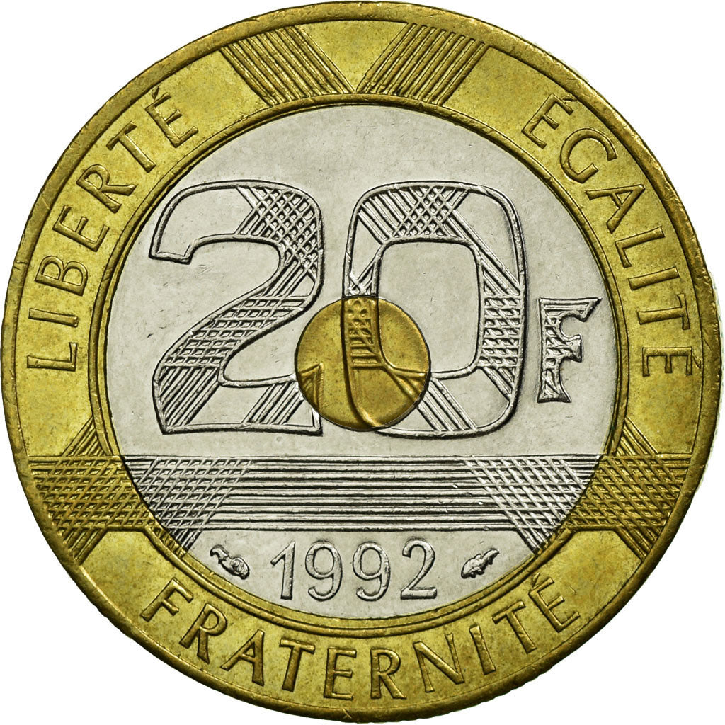 Moneta, Francia, Mont Saint Michel, 20 Francs, 1992, Paris, BB, Tri-metallico