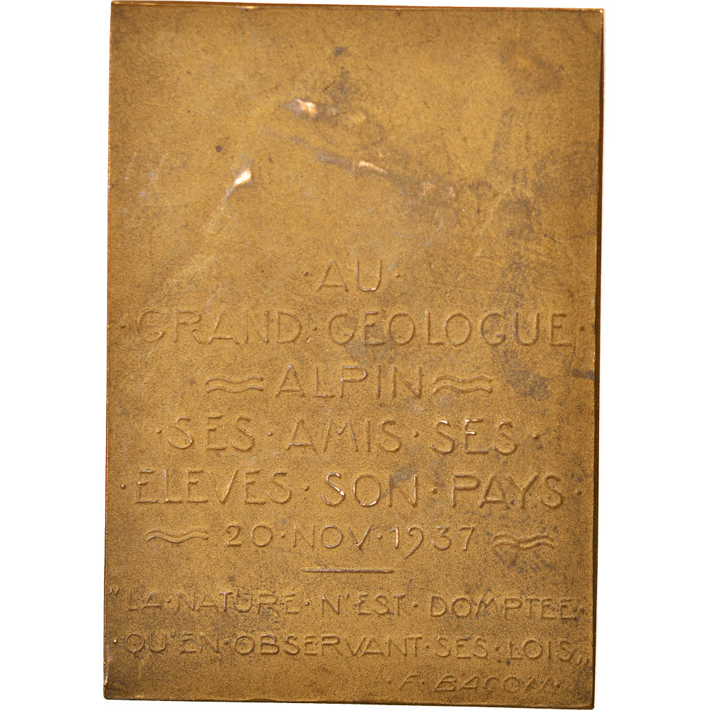 Suiza, medalla, Maurice Lugeon, Géologue Alpin, 1937, Huguenin, MBC+, Bronce