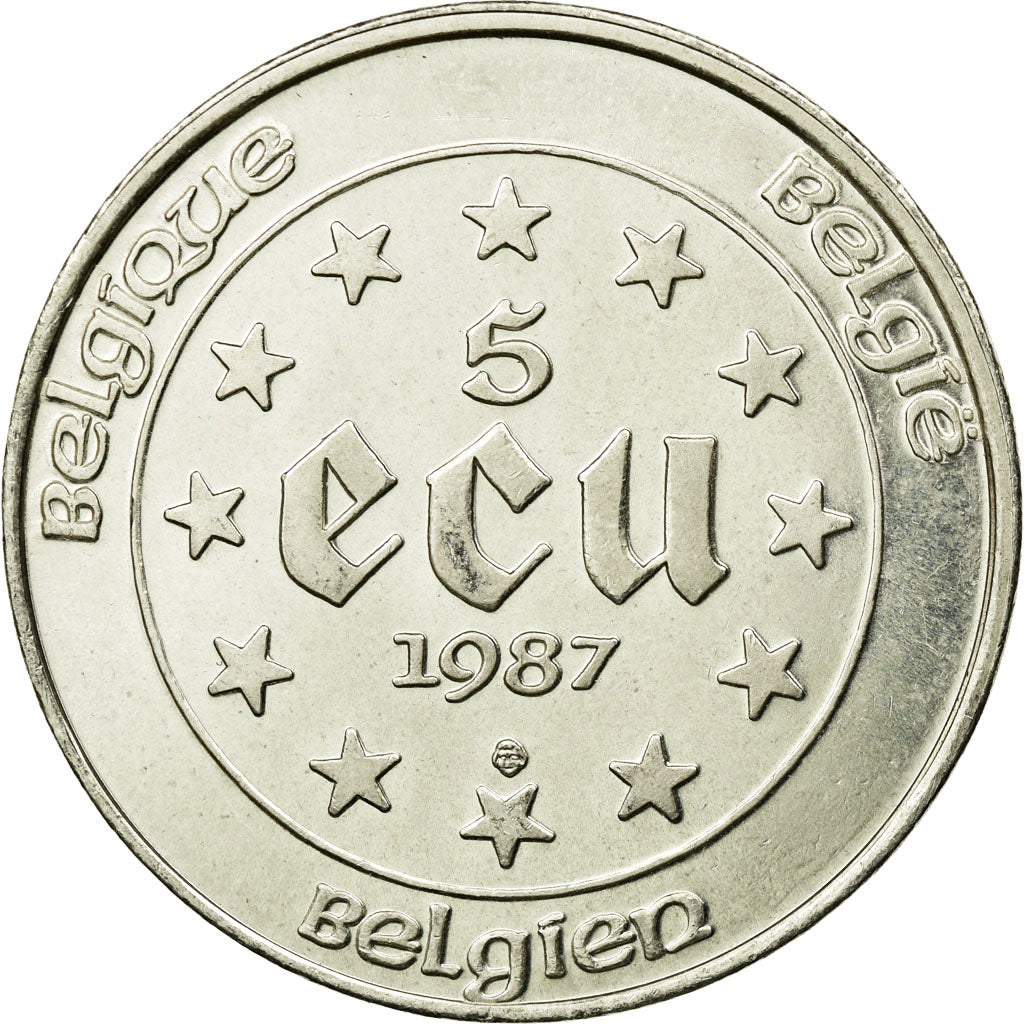 Coin, Belgium, 5 Ecu, 1987, EF(40-45), Silver, KM:166