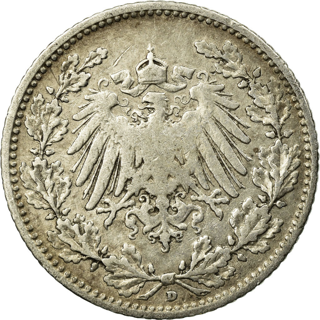 Coin, GERMANY - EMPIRE, 1/2 Mark, 1906, Munich, VF(30-35), Silver, KM:17