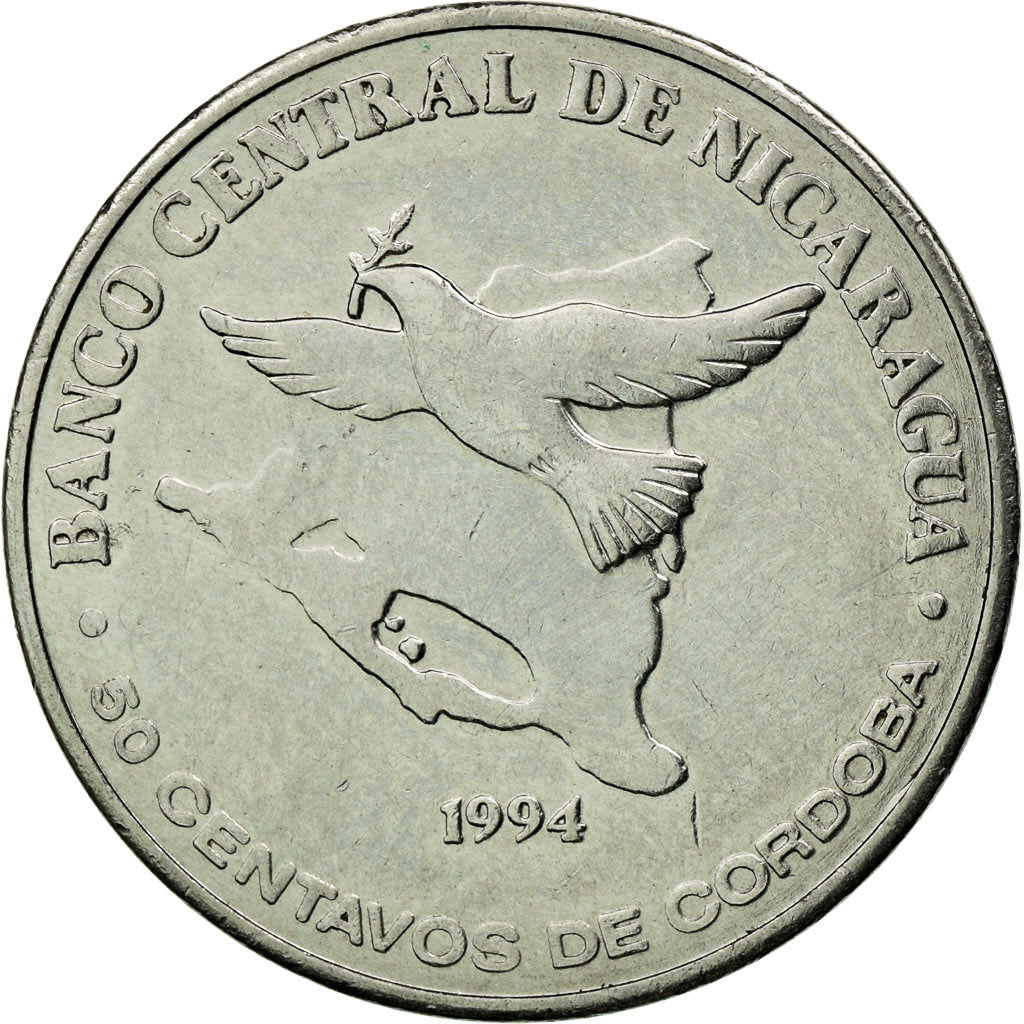 Moeda, Nicarágua, 50 Centavos, 1994, EF(40-45), Aço Cromado, KM:83