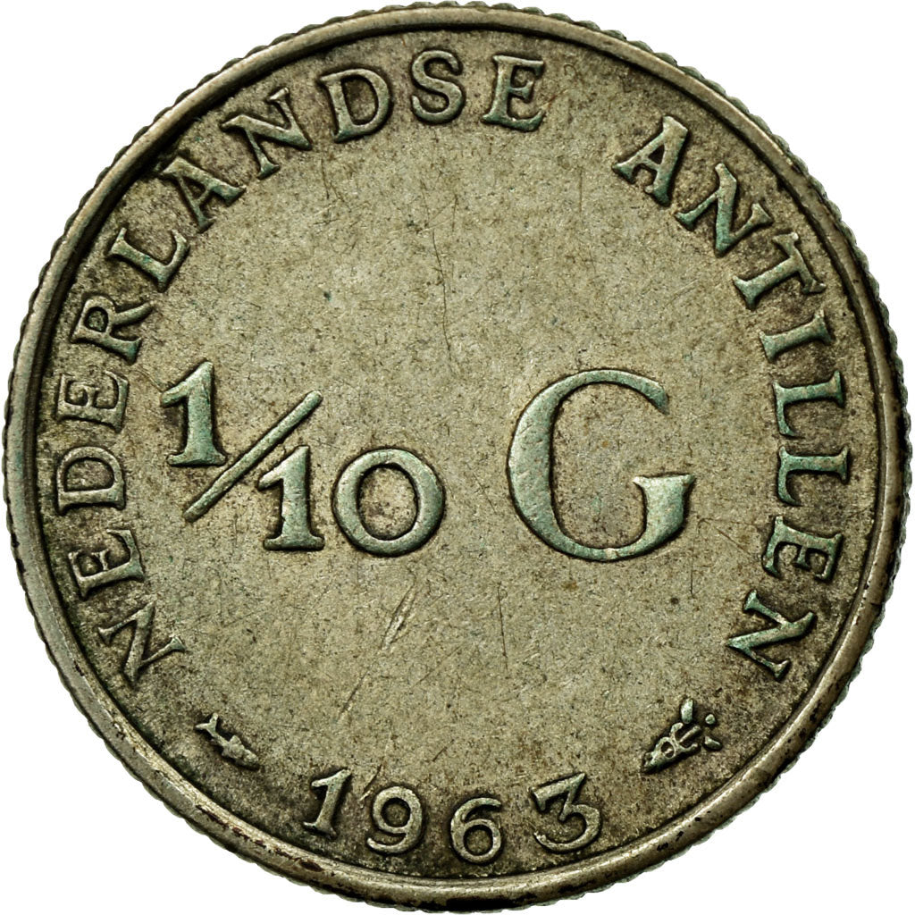 Moneta, Antille olandesi, Juliana, 1/10 Gulden, 1963, BB, Argento, KM:3