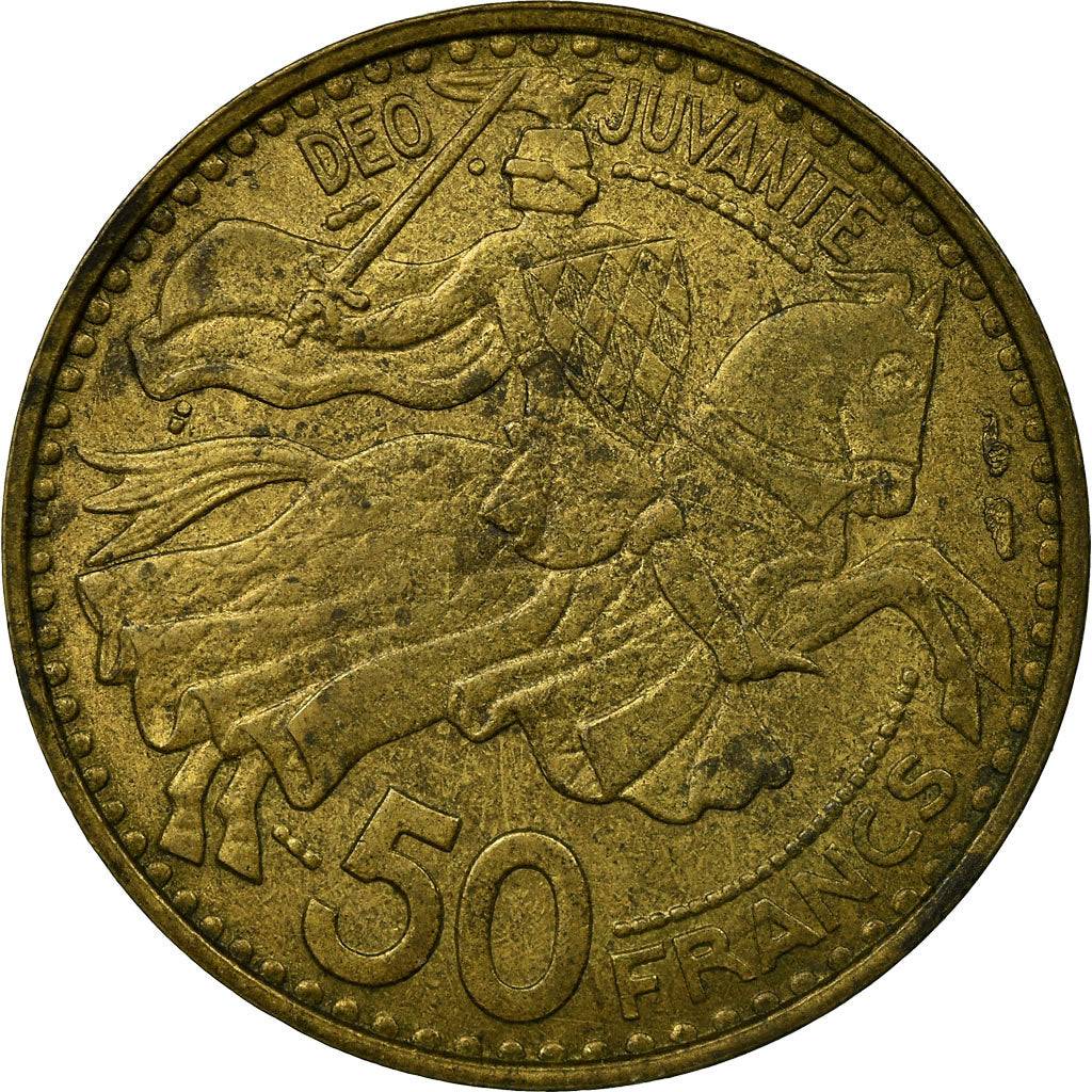 Münze, Monaco, Rainier III, 50 Francs, Cinquante, 1950, S, Aluminum-Bronze