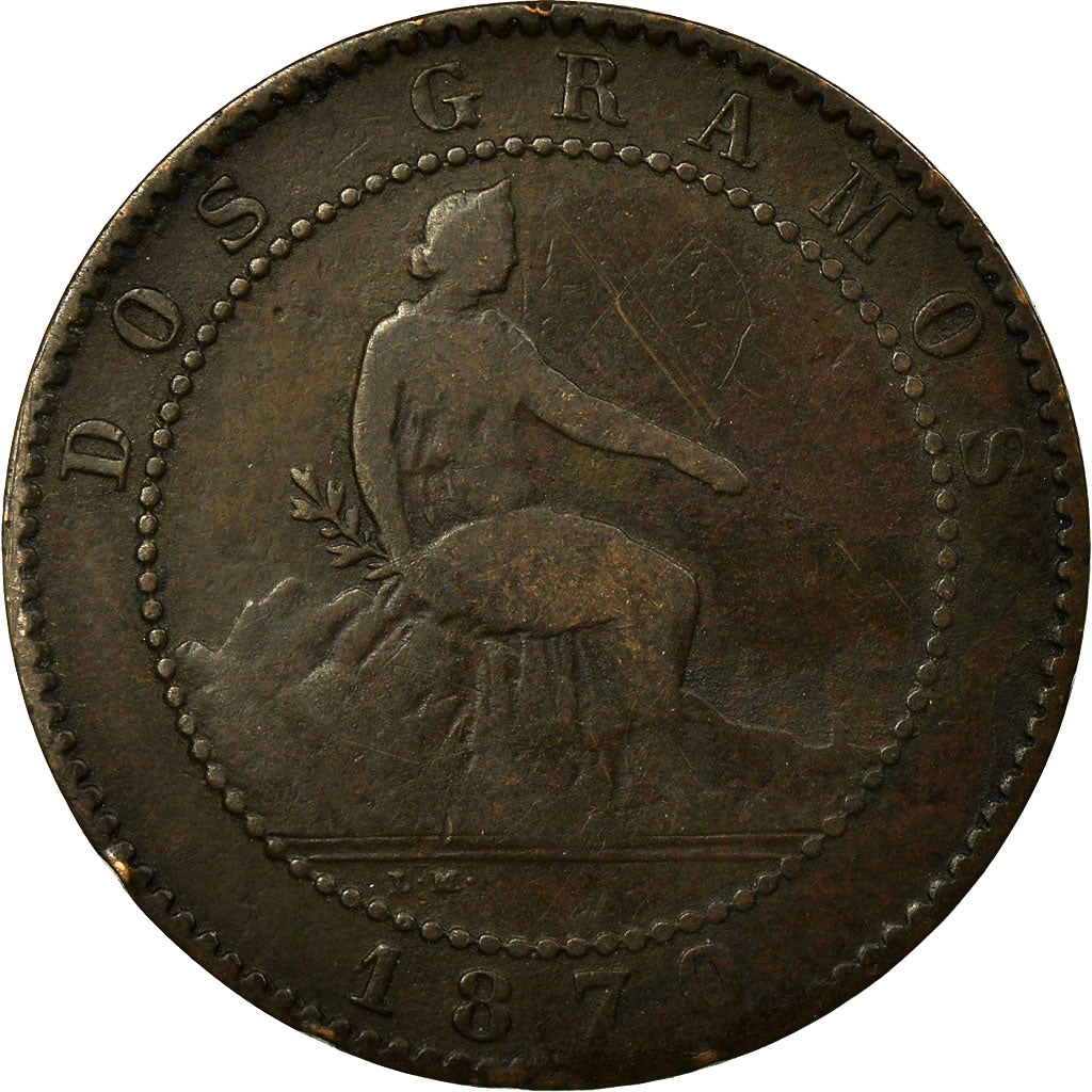 Moneta, Spagna, Provisional Government, 2 Centimos, 1870, Madrid, MB, Rame