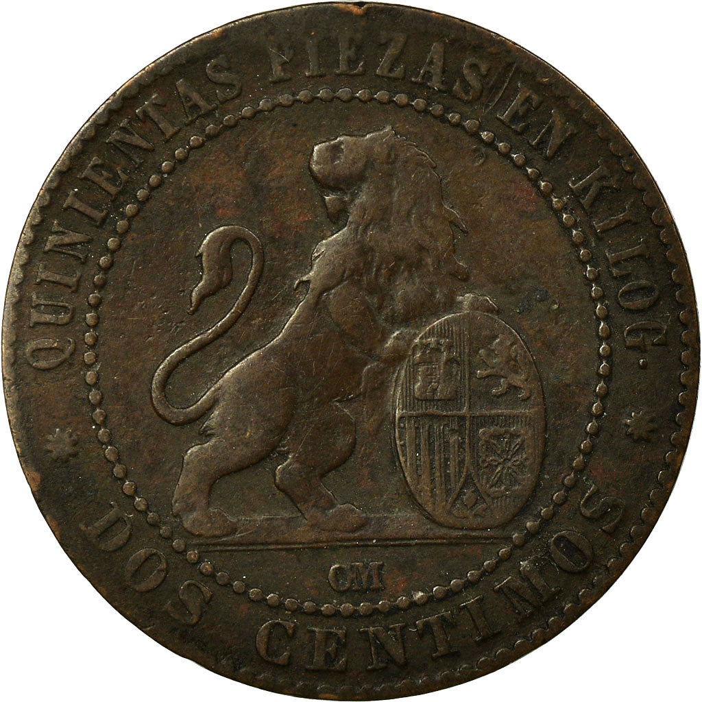 Moneta, Spagna, Provisional Government, 2 Centimos, 1870, Madrid, MB, Rame