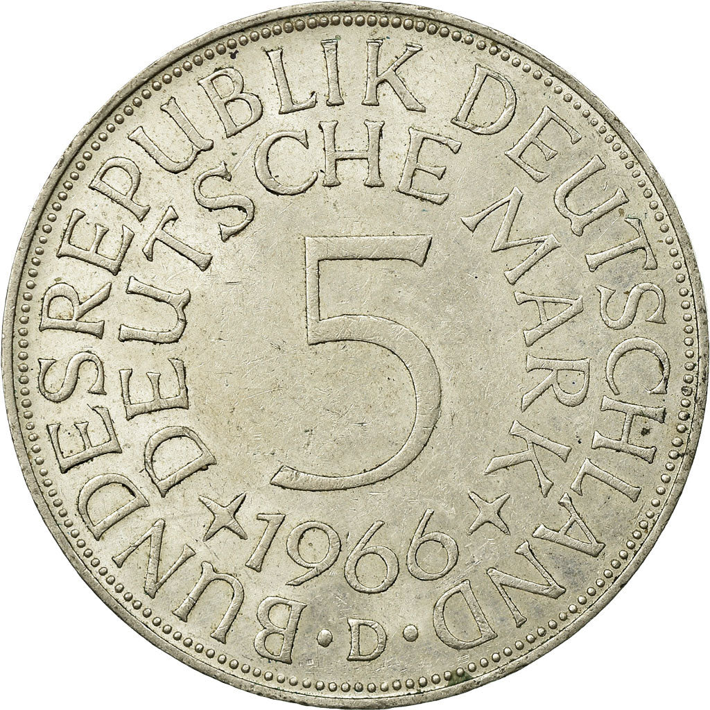 Coin, GERMANY - FEDERAL REPUBLIC, 5 Mark, 1966, Munich, EF(40-45), Silver