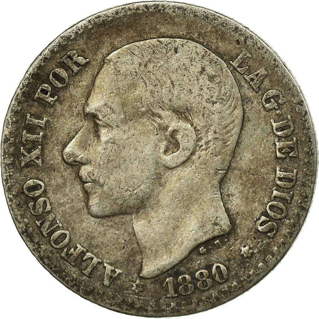 Moneda, España, Alfonso XII, 50 Centimos, 1880, Madrid, MBC, Plata, KM:685