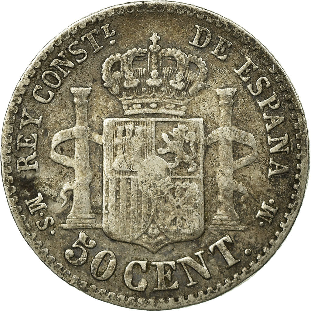 Moneda, España, Alfonso XII, 50 Centimos, 1880, Madrid, MBC, Plata, KM:685