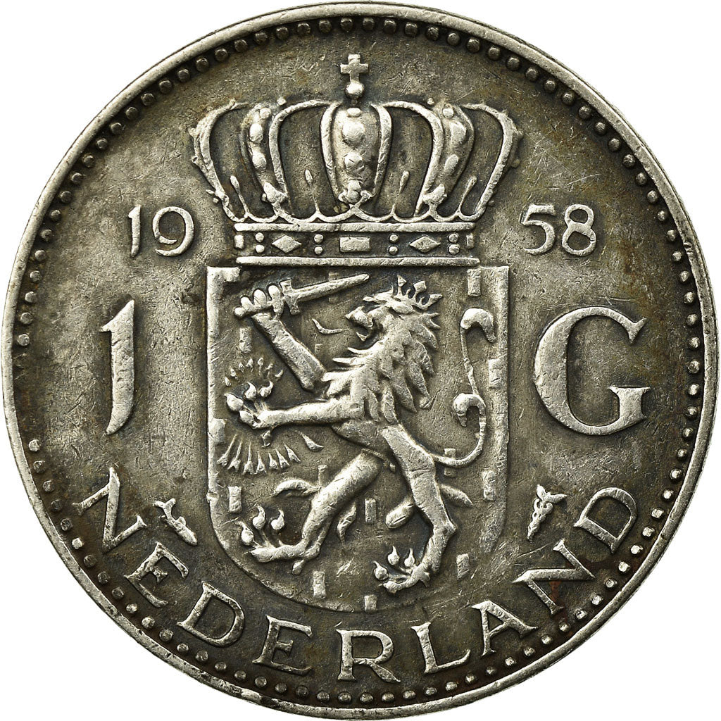 Munten, Nederland, Juliana, Gulden, 1958, ZF, Zilver, KM:184