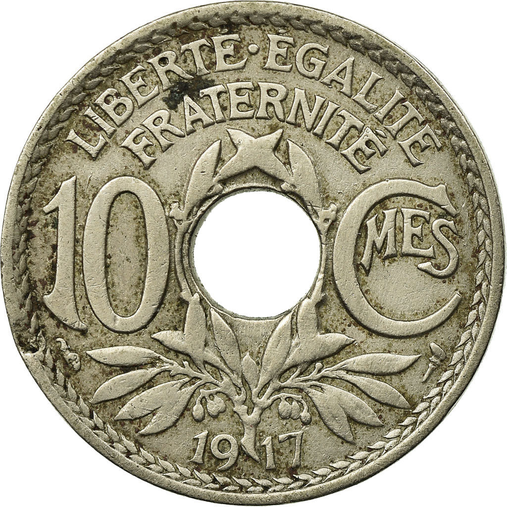 Moneda, Francia, Lindauer, 10 Centimes, 1917, Paris, BC+, Cobre - níquel
