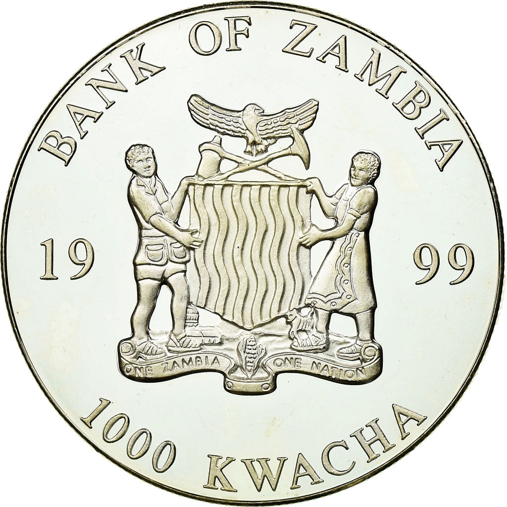Coin, Zambia, 1000 Kwacha, 1999, British Royal Mint, MS(65-70), Silver Plated