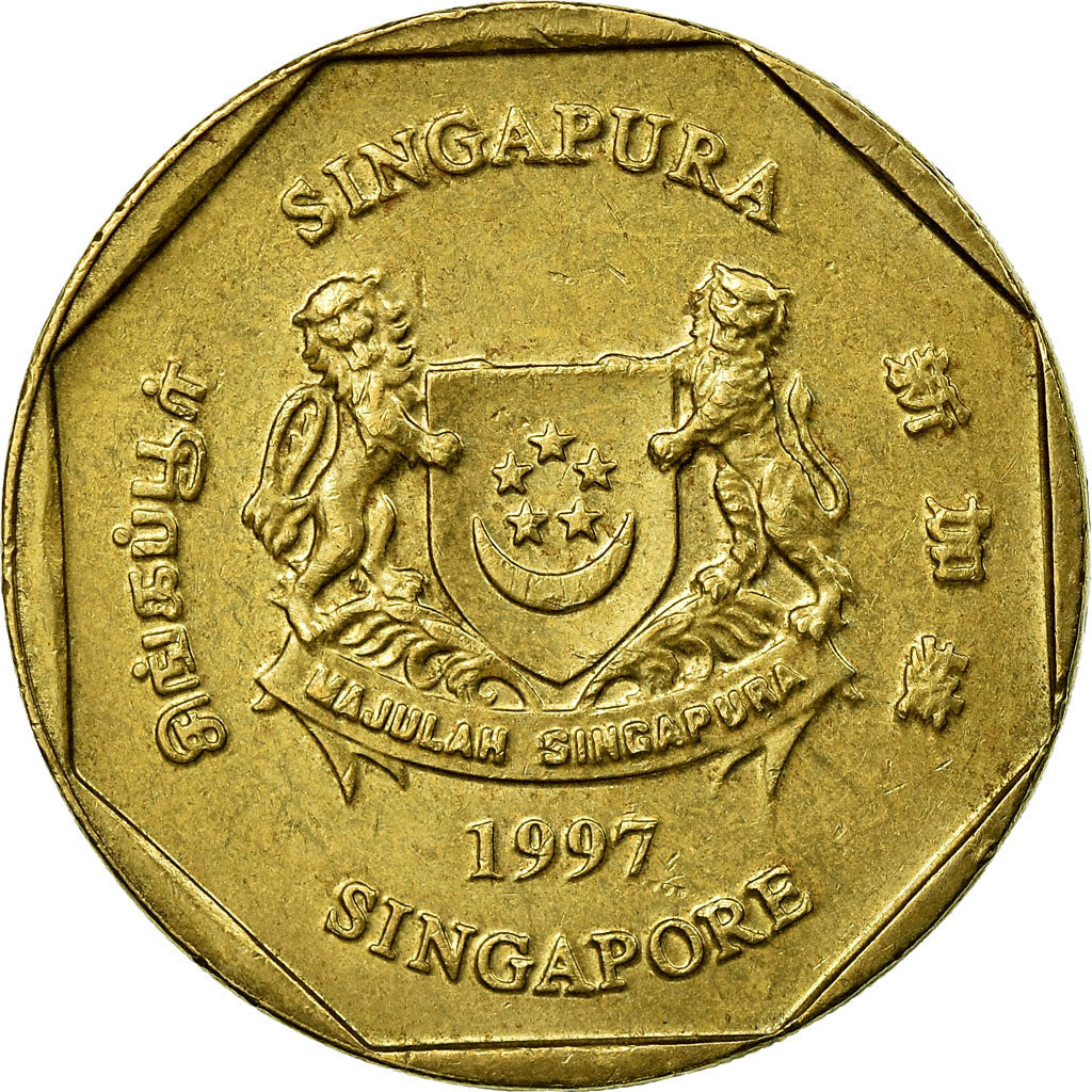 Moneta, Singapur, Dollar, 1997, Singapore Mint, EF(40-45), Aluminium-Brąz
