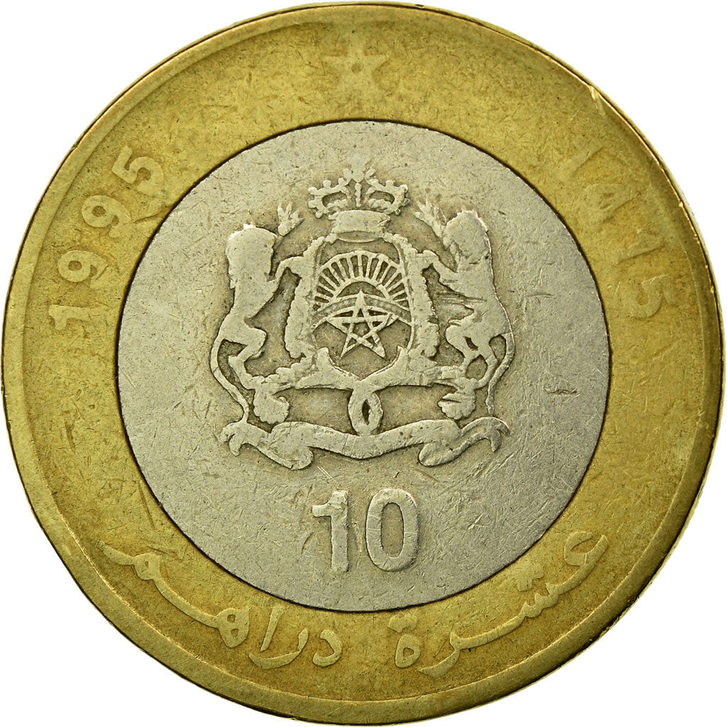 Coin, Morocco, al-Hassan II, 10 Dirhams, 1995/AH1415, Paris, VF(30-35)