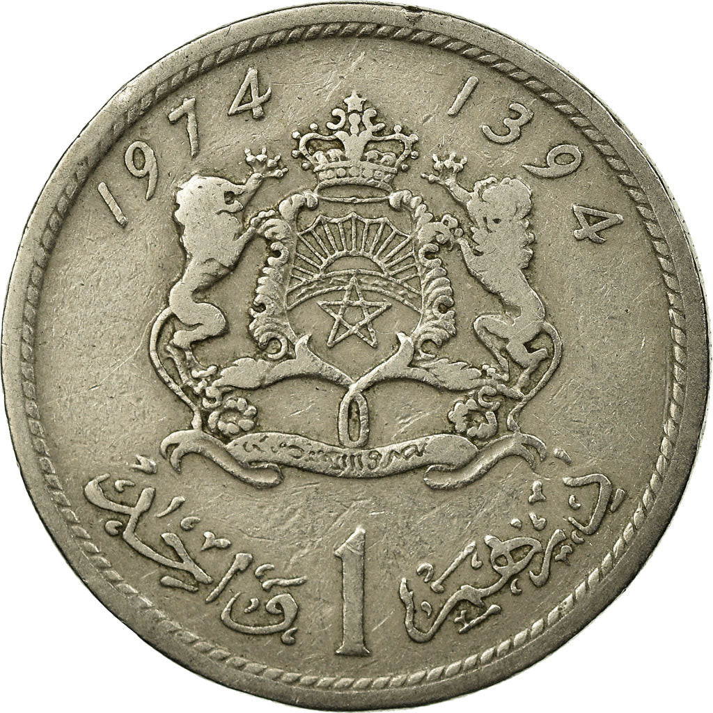 Moneta, Maroko, al-Hassan II, Dirham, 1974/AH1394, Paris, VF(20-25)