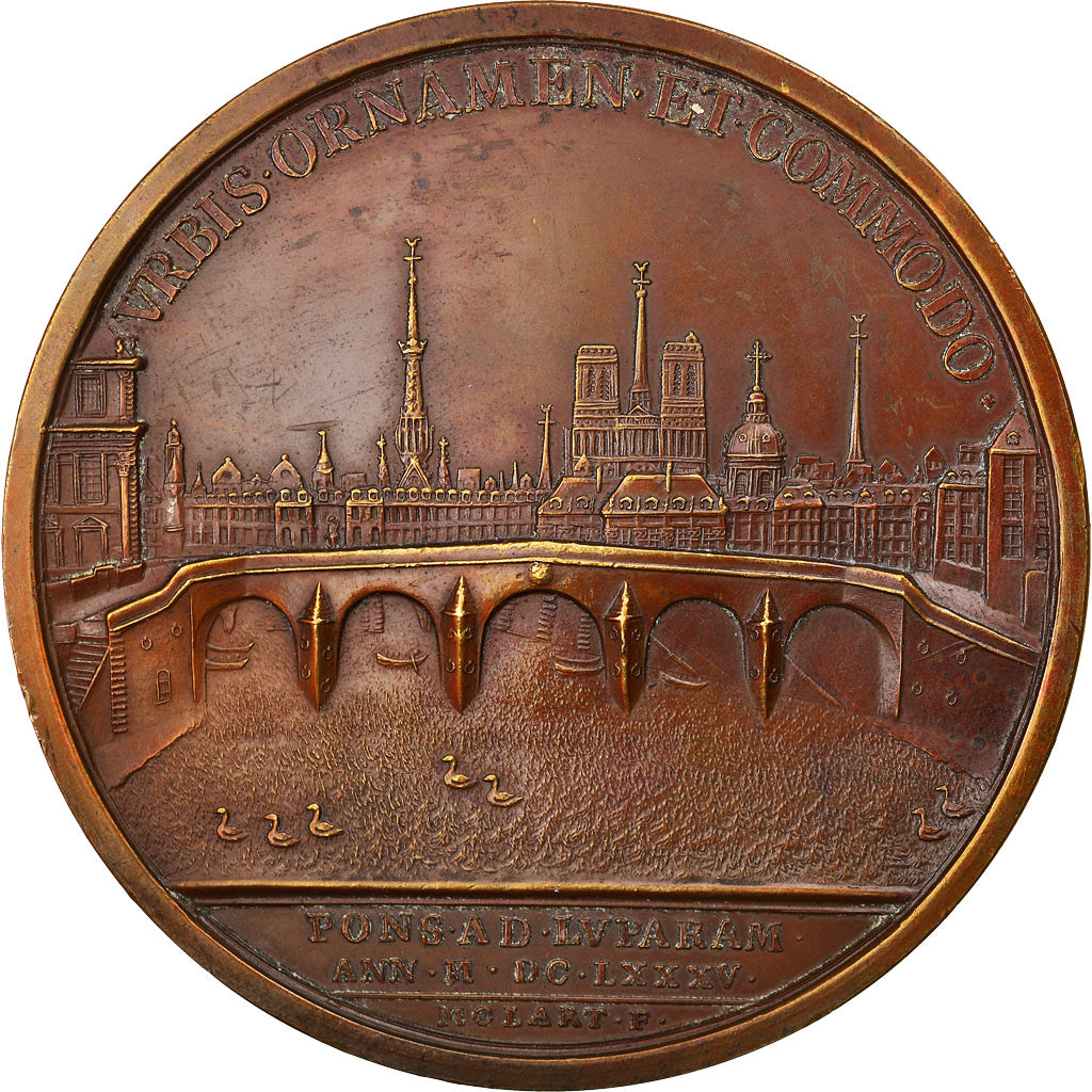 France, Médaille, Louis XIV, Construction du Pont Royal, A.Duchêne